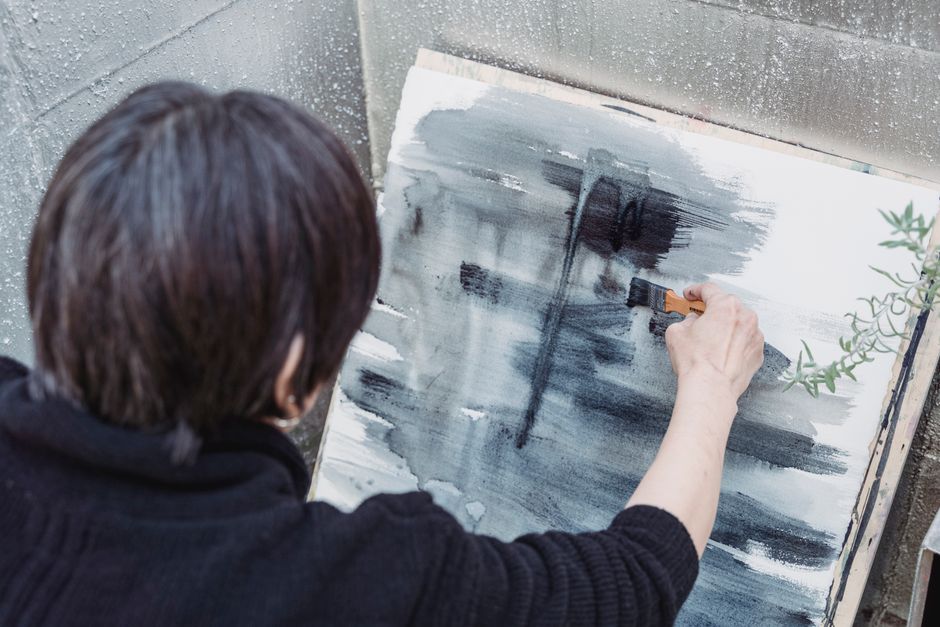 Witte Japanse canvas kunst met zen-symbolen